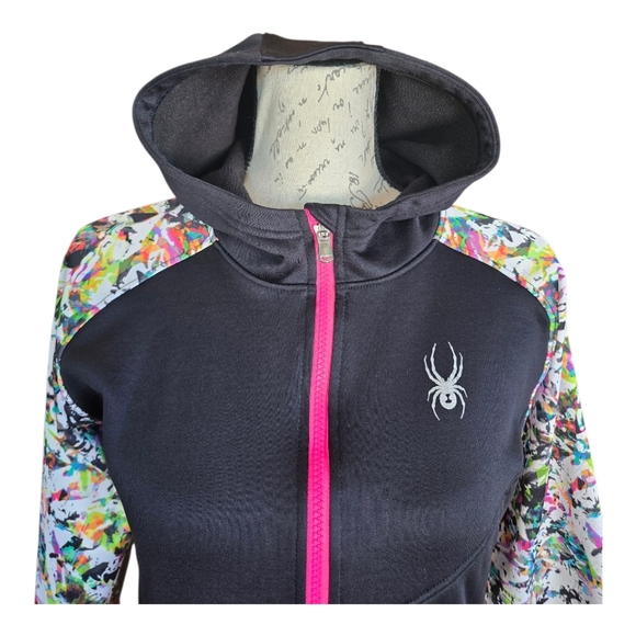 Spyder Girls Crush Black Kaleidoscope Print Hoodie Zip Jacket 18 - Picture 2 of 8